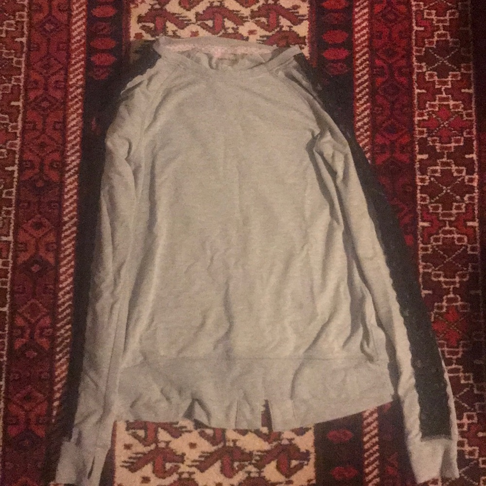 grey laced up back pullover sweatshirt